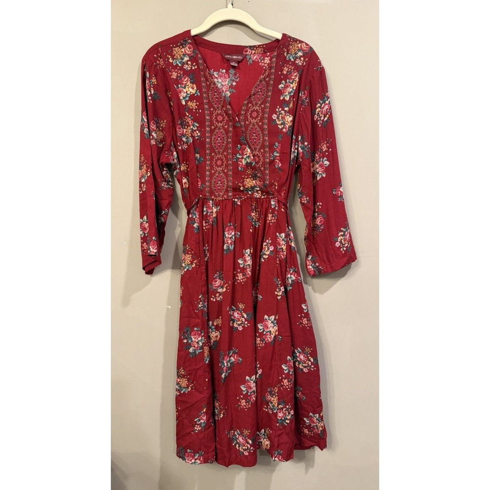 April Cornell Lavinia Red Floral Dress Medium Cottagecore Fall